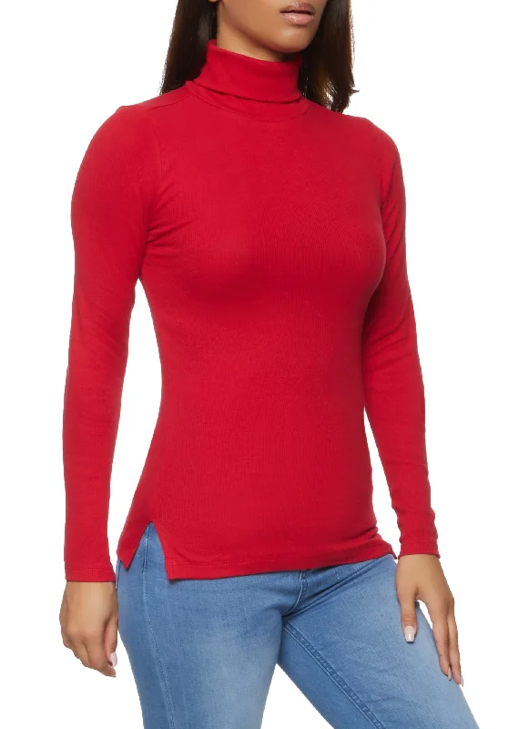 Long Sleeve Rib Knit Turtleneck Top