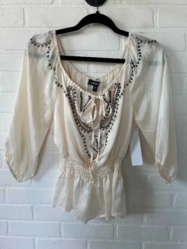 Cream Top Long Sleeve Bebe, Size Xxs