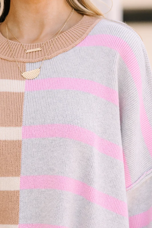 Give You Joy Brown & Gray Striped Sweater