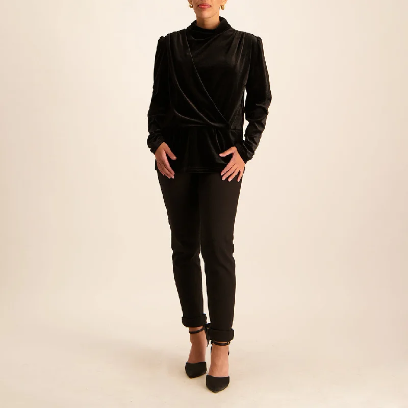 LADIES CIARRA BLACK VELOUR BLOUSE