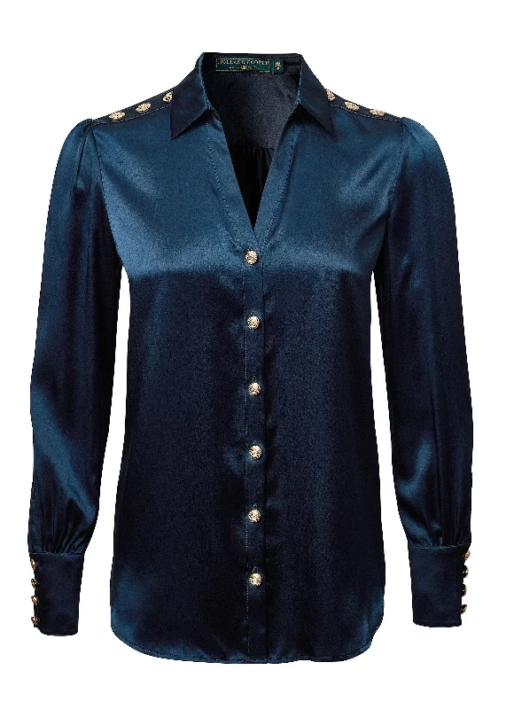 Silk V-Neck Blouse (Petrol Blue)