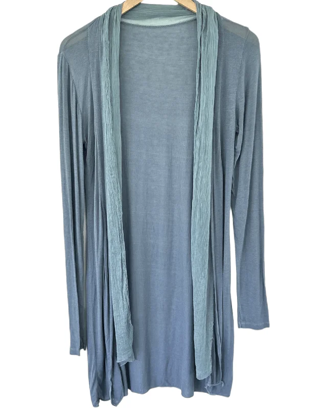 Soft Summer Haze Silk Crepe Trimmed Open Jersey Knit Cardigan