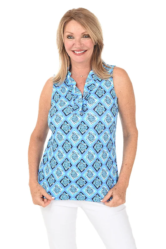 Turtle Tiles UPF50+ Ruffle Sleeveless Top