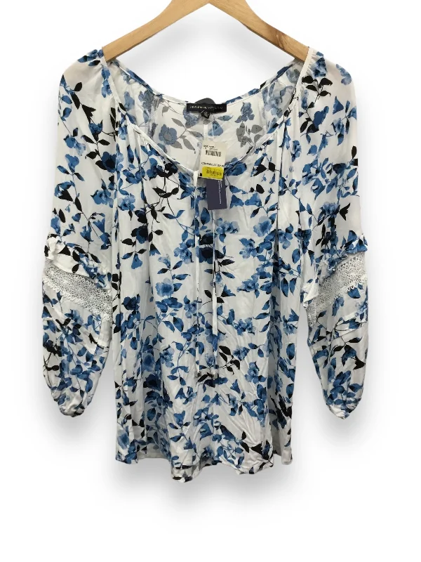 Top 3/4 Sleeve By Adrienne Vittadini In Blue & White, Size: M