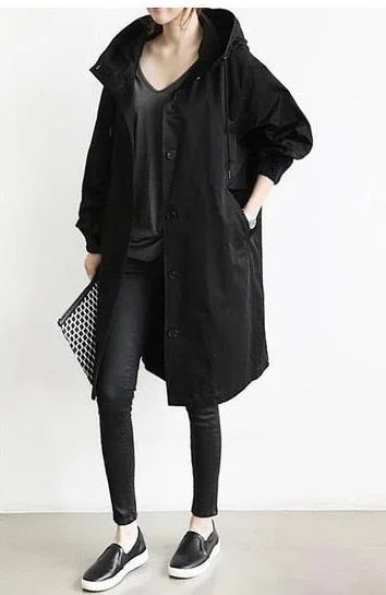 Fashion Womens Trench Coats Hooded Long Spring Autumn Windproof