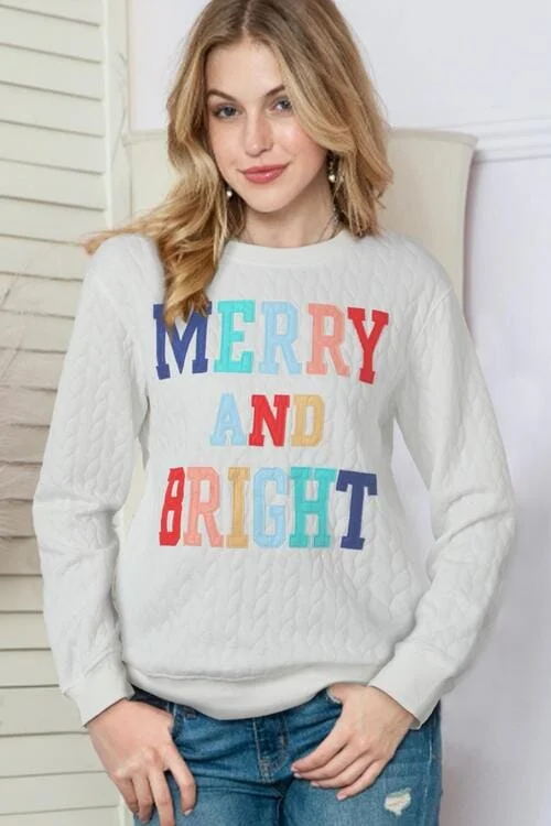 MERRY AND BRIGHT Cable Knit Pullover Sweatshirt