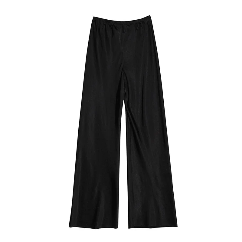 CityHottie - Satin Wide Leg Pants Long Floor Casual Pants Women's Summer