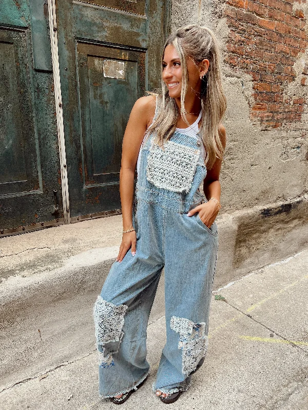 Small Town Denim Patchwork Overalls