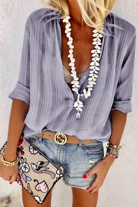 Casual V Neck Button Blouse