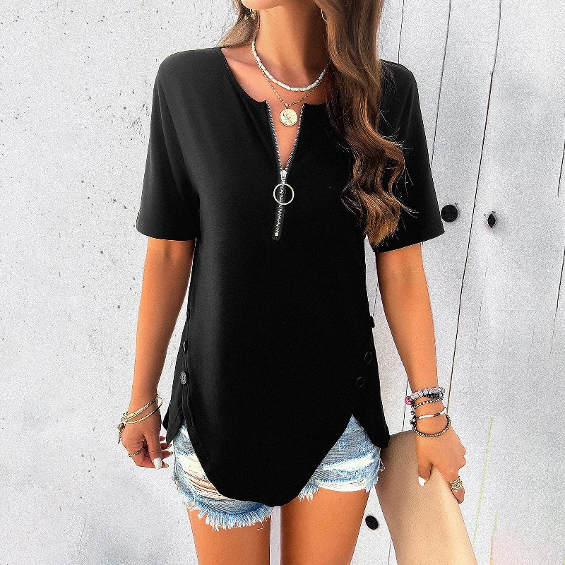 Women's Casual Temperament Leisure Solid Color Short-sleeved Blouses