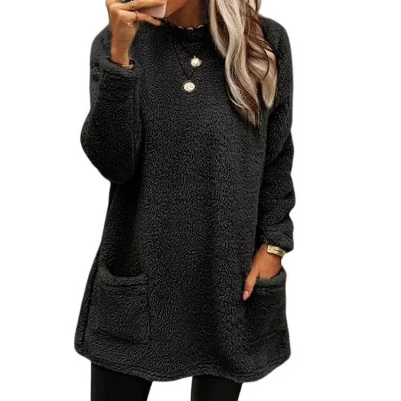 Women's Long Sleeve Pocket Fleece Sweatshirt T-shirt Blouses