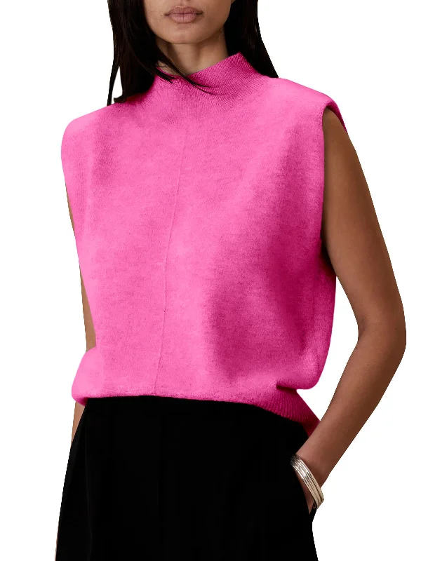 Women's Pure Color Half Collar Sleeveless Fashion Sweaters