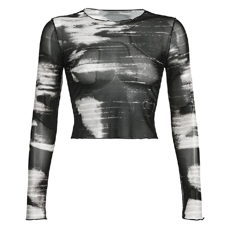 Women's Sexy Color Contrast Printed Long-sleeved T-shirt Blouses