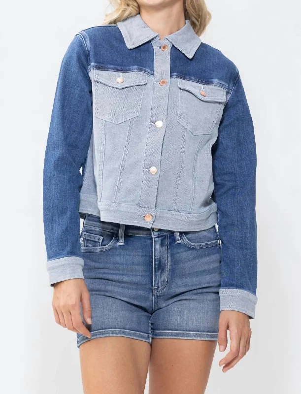 Color Block Denim Jacket In Medium Blue