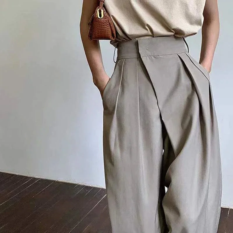 Khaki Wide Leg Women's Pantsuit Baggy Classic Palazzo Office Elegant Trouser Work Pants