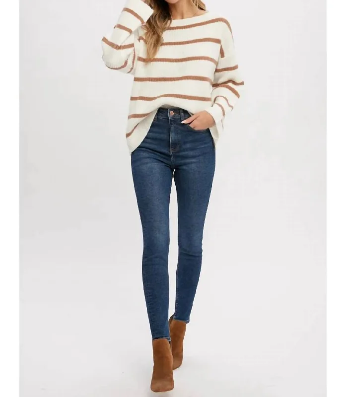 Feeling Your Best Striped Sweater In White And Beige