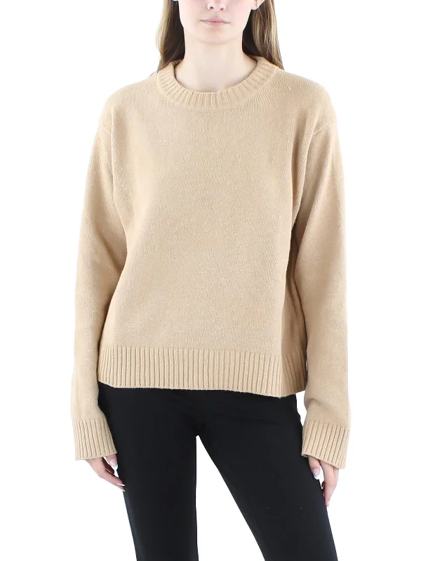 Womens Knit Ribbed Trim Crewneck Sweater