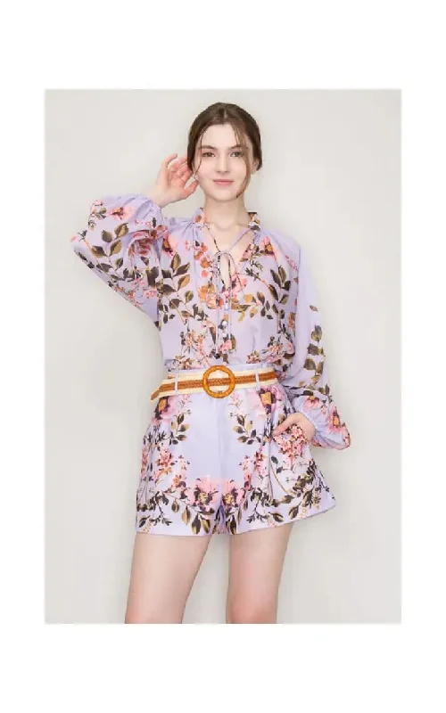 INA Fashion- Balloon Sleeve Floral Print Blouse