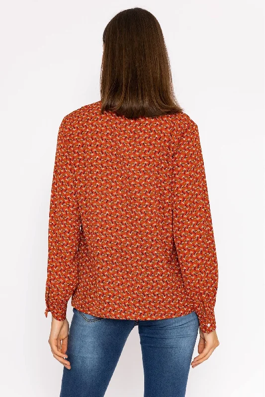 Ruffle Blouse in Rust Print