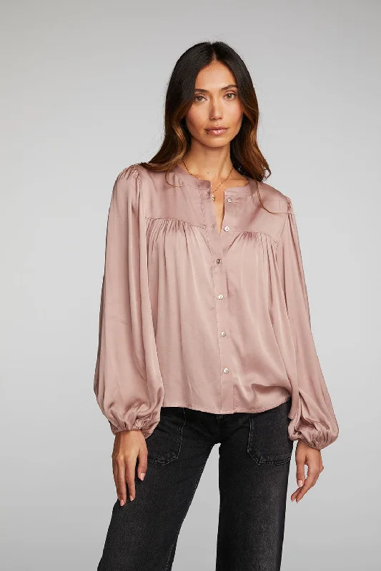 Stretch Silky Woven Button Down